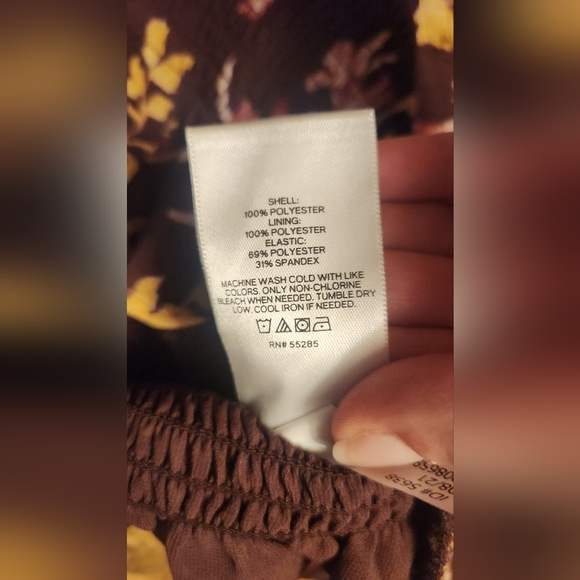 Express Floral Square Neck Smocked Body Top Size Small Brown Pink - Picture 10 of 12